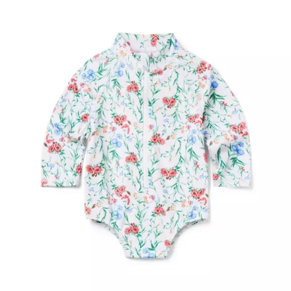 Janie & Jack Baby Recycled Floral Rash Guard Swimsuit.